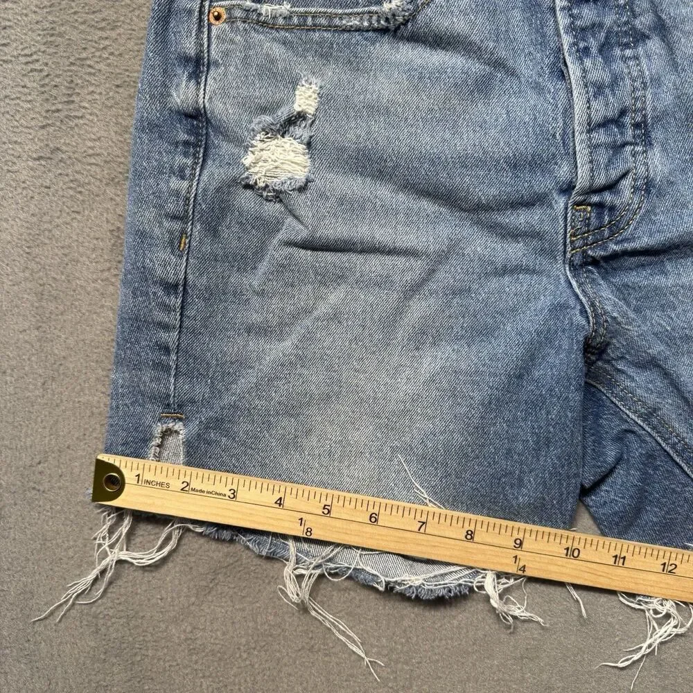 Old Navy Womens 4 Shorts Blue High Rise OG Straight Distressed Fringe Hem Denim